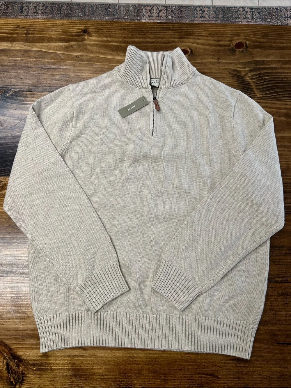 J. Crew Men’s Heritage cotton quarter-zip sweater in Heather Sand Size Large NWT